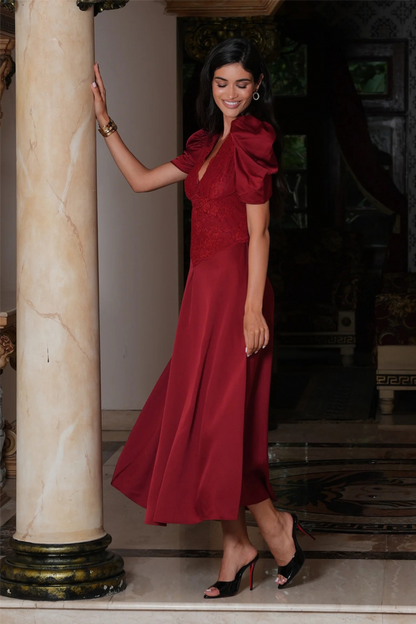 Francis Lace Midi Dress Red
