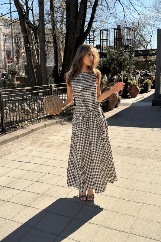 Madrid Dress Brown Gingham