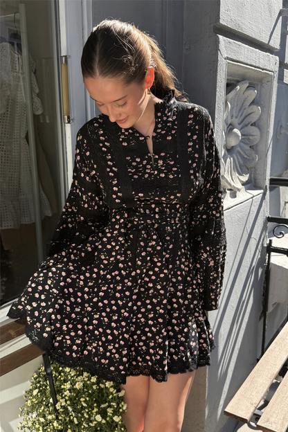 Lita Dress Black Pink Roses