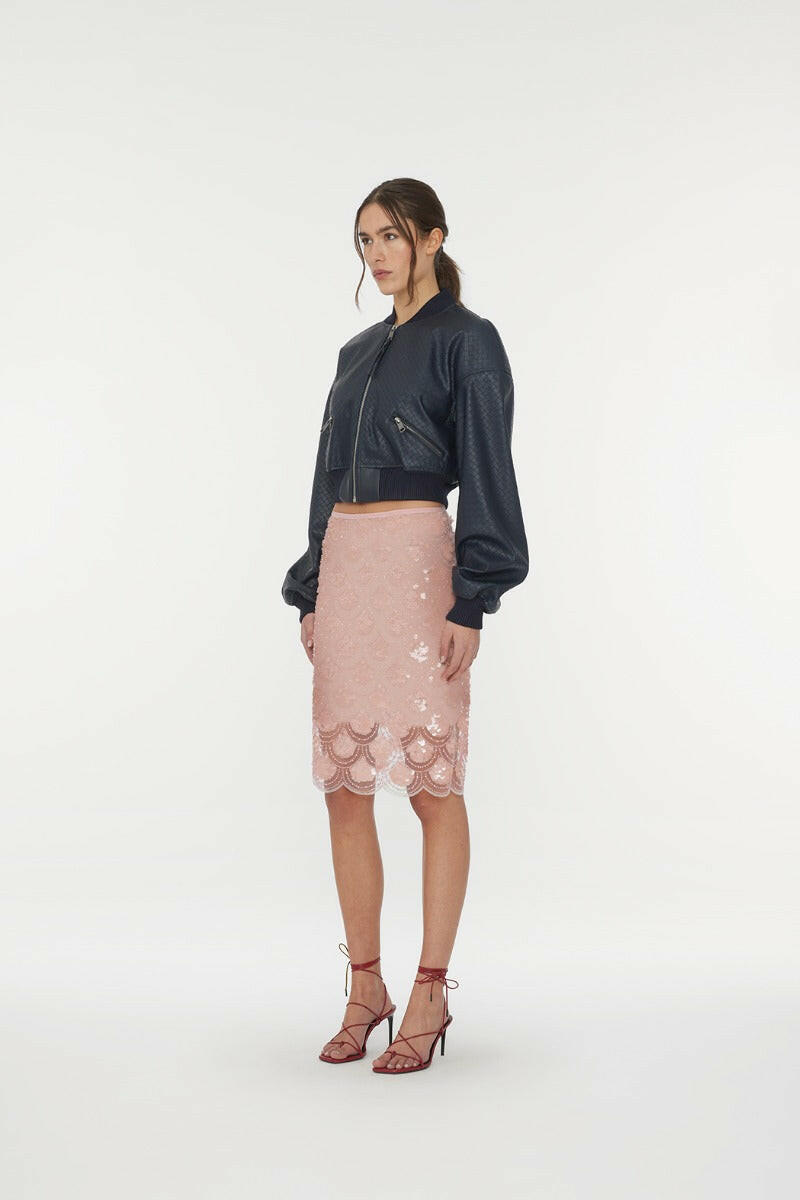 Sequin Pencil Skirt Peachskin.