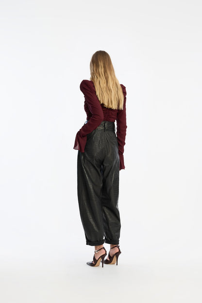 Chiffon Ruched Ls Top Zinfandel