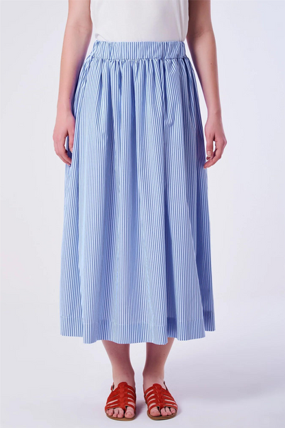 Striped Midi Skirt with Elastic Blue/White Stripe.