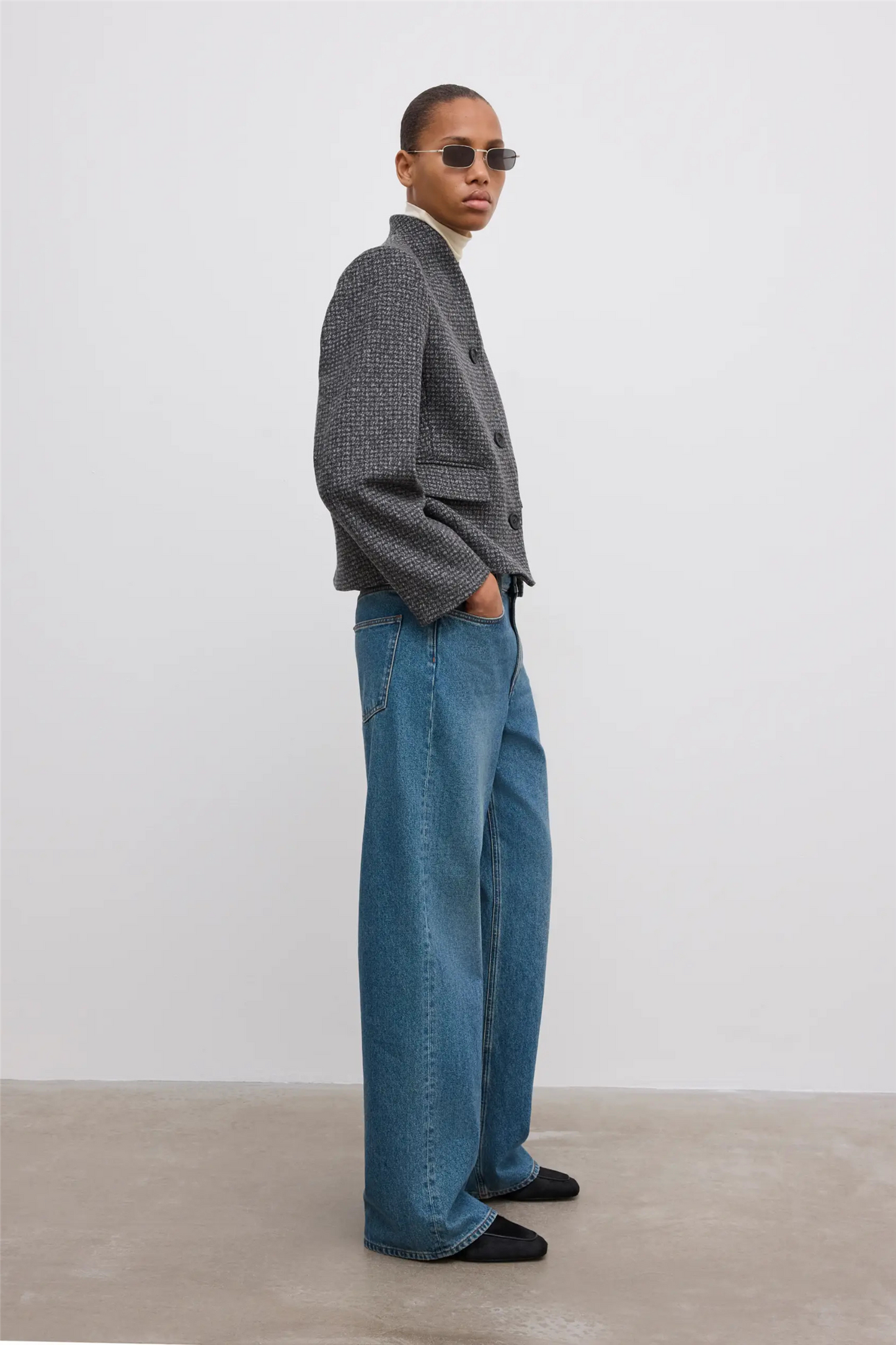 Short Curved Jacket Charcoal Grey.