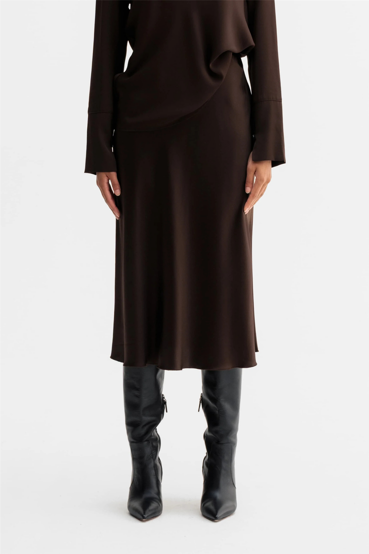 Hana Satin Silk Skirt Dark Brown