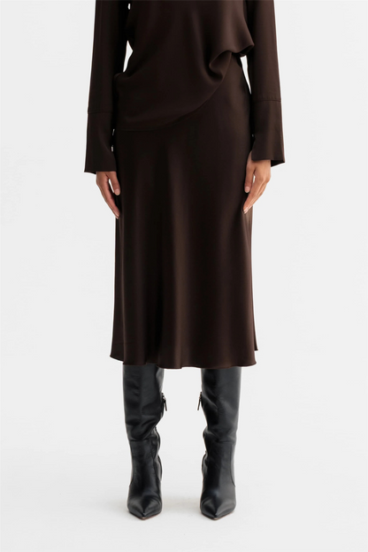 Hana Satin Silk Skirt Dark Brown