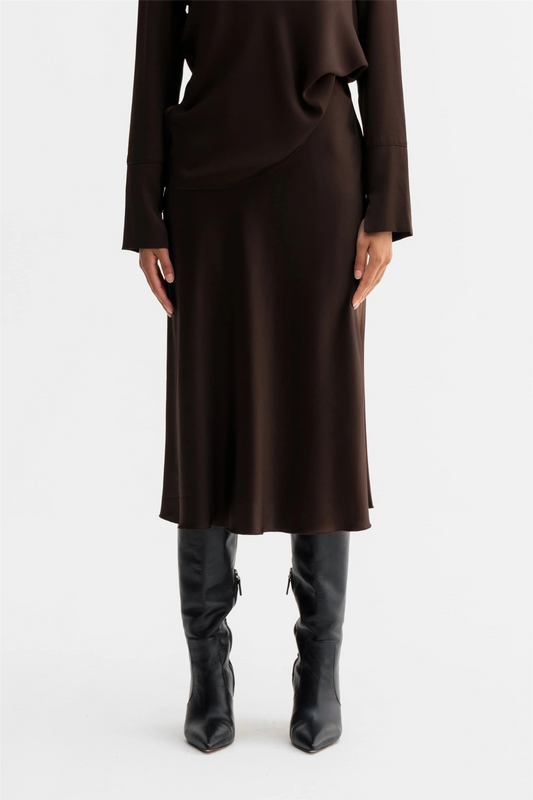 Hana Satin Silk Skirt Dark Brown