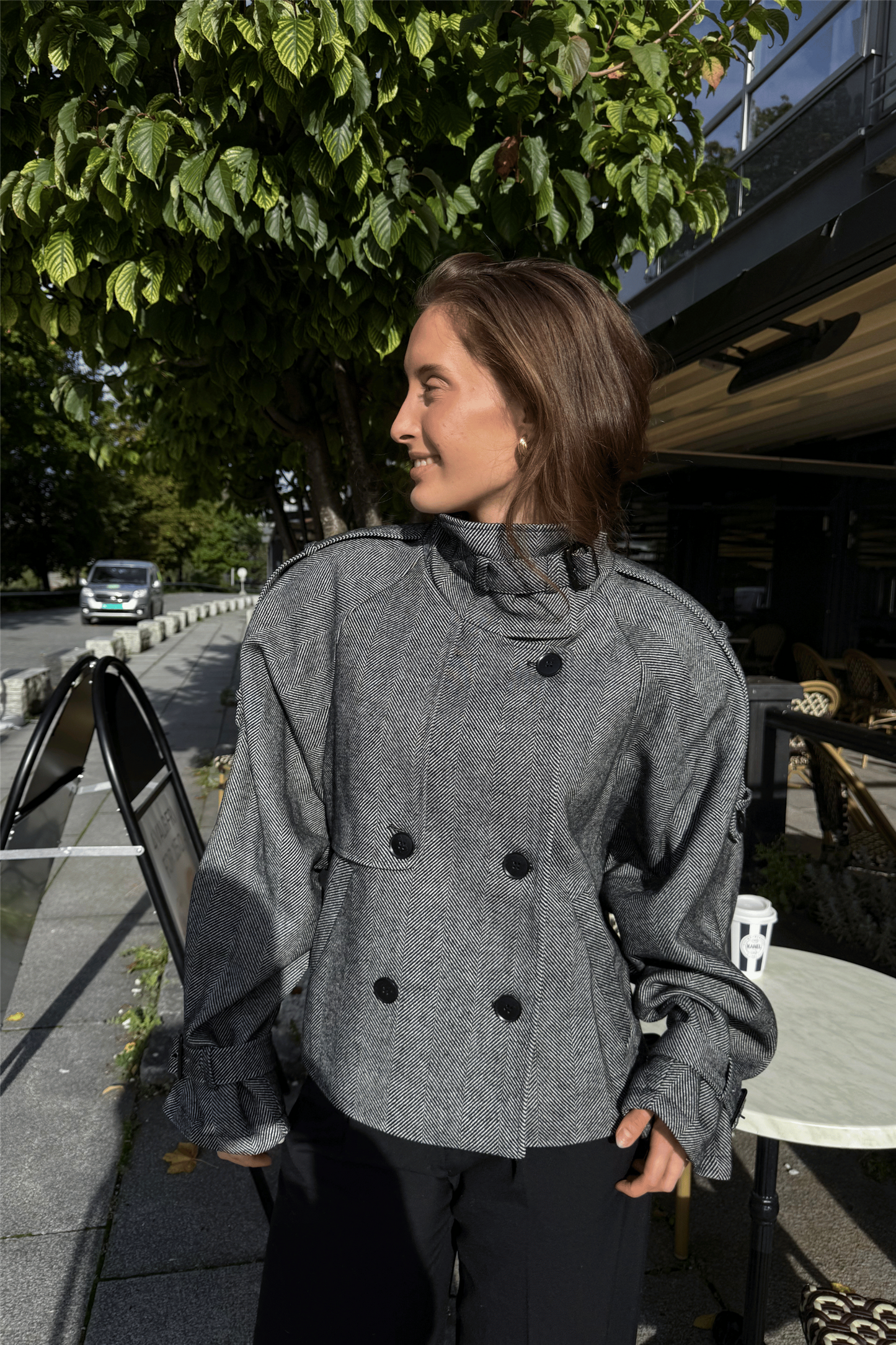 GZavic short jacket Black Herringbone