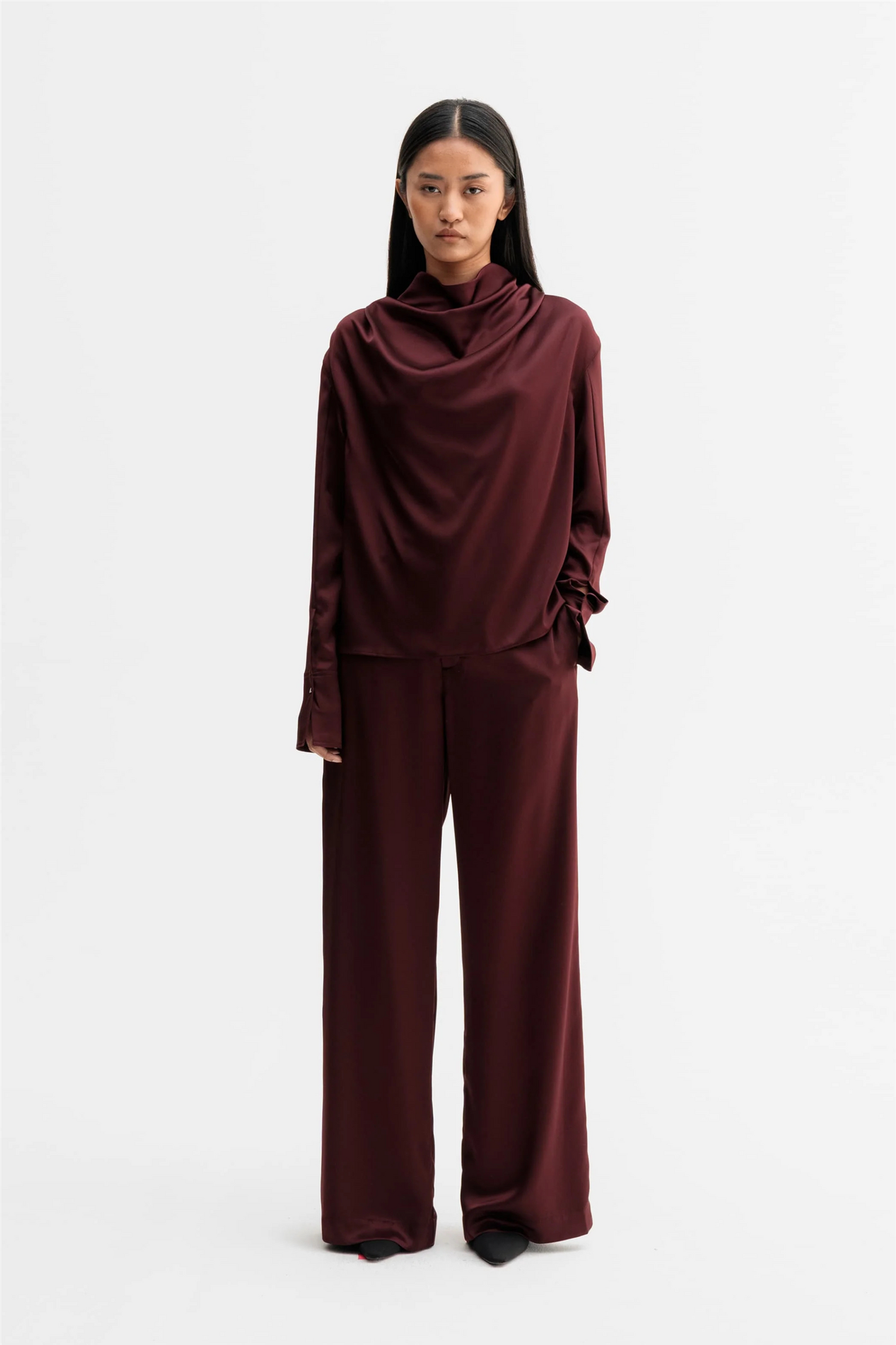Mila Satin Trousers Burgundy