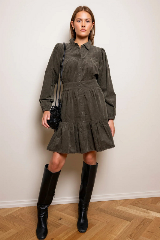 Vicky Dress Dark Forest Corduroy