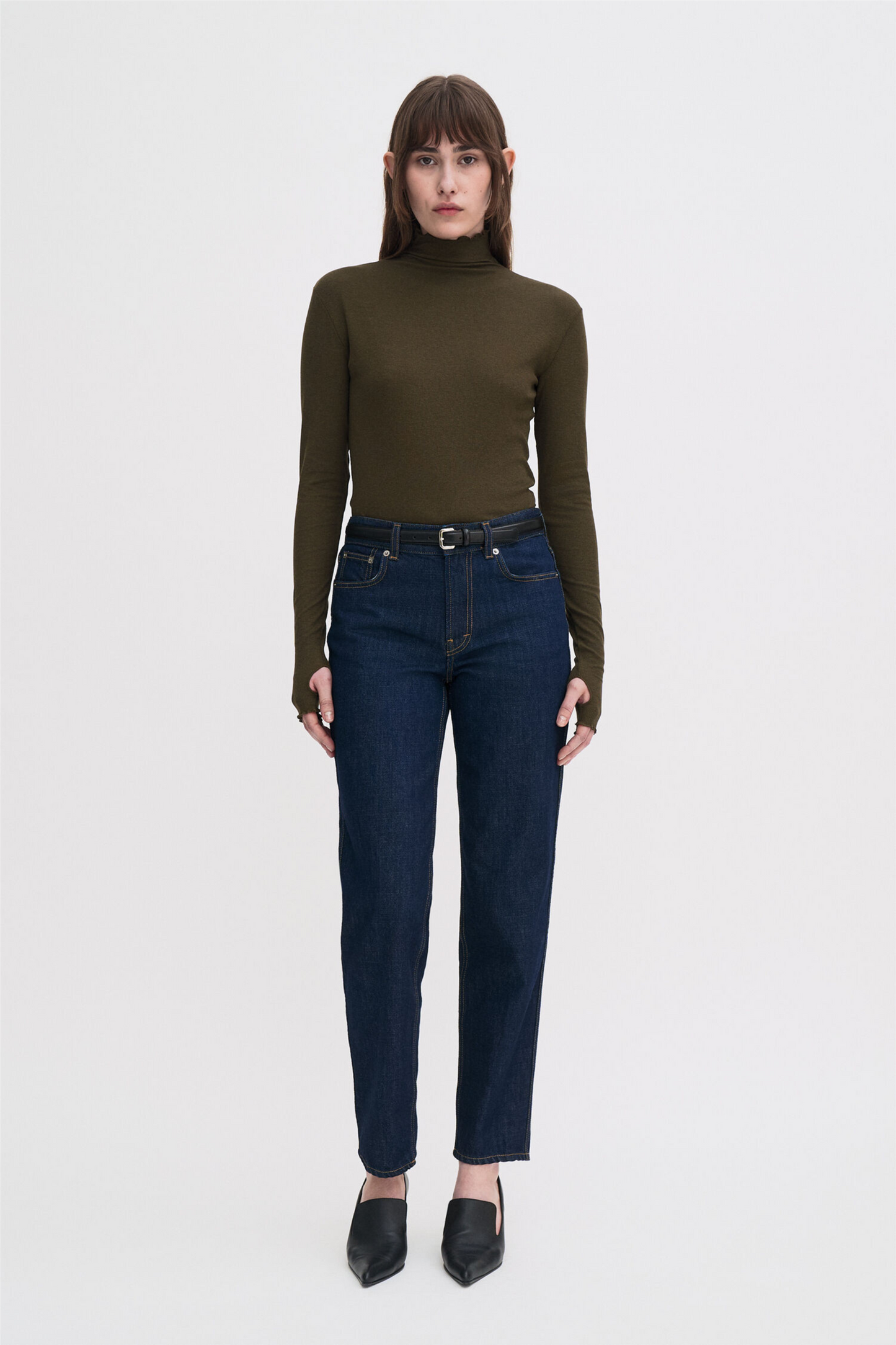 Rib mock neck top Dark Khaki Green