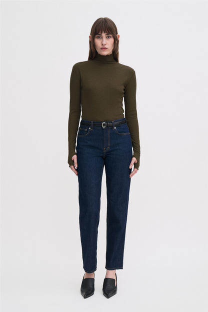 Rib mock neck top Dark Khaki Green