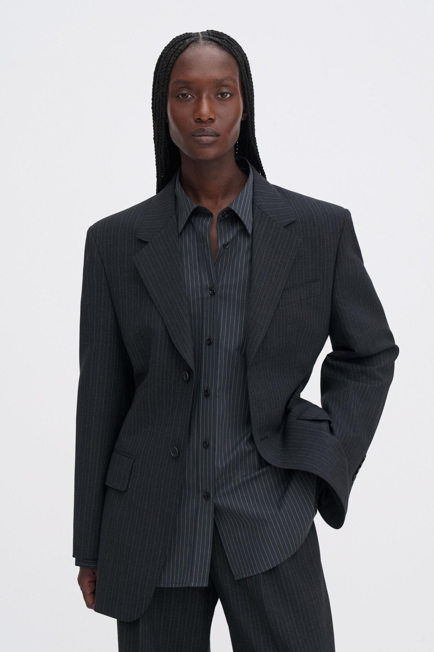 Hourglass Pinstripe Blazer Anthracite Melange