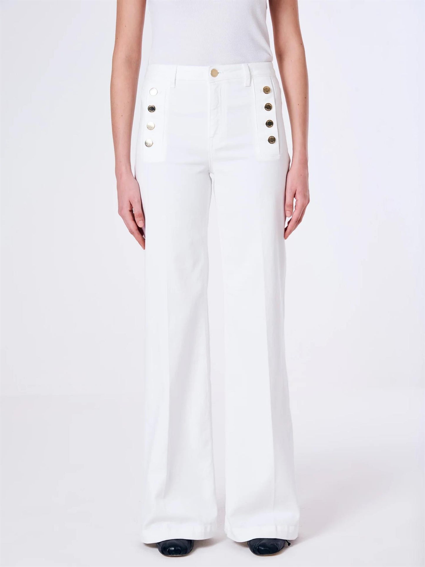 White Giudith Jeans with Buttons Burro