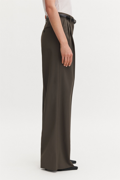 Darcey Wool Trousers Dark Moss Green.