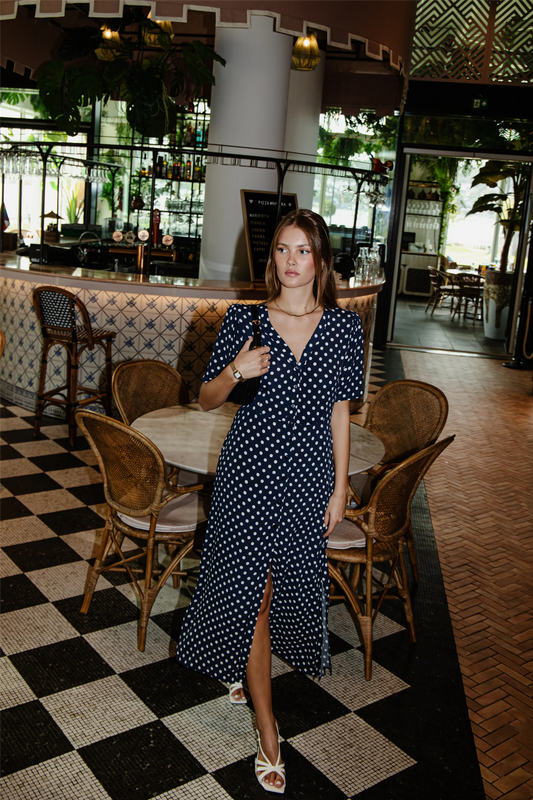 Angela Dress Polka Blue