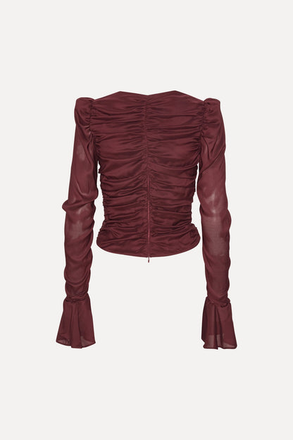 Chiffon Ruched Ls Top Zinfandel