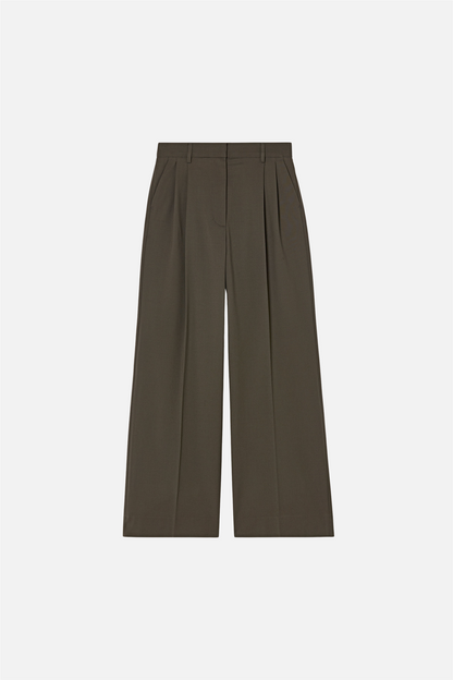 Darcey Wool Trousers Dark Moss Green.