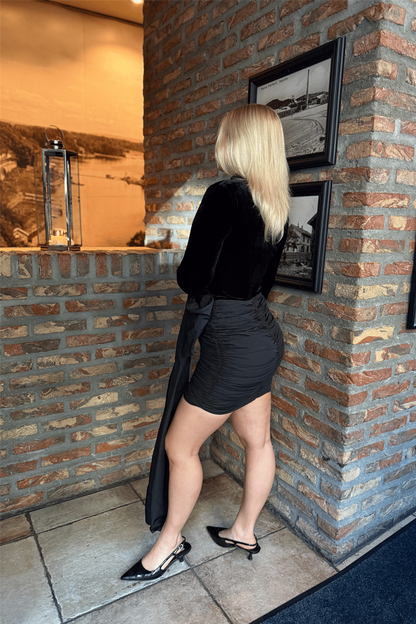 Velvet Bow Mini Dress Black