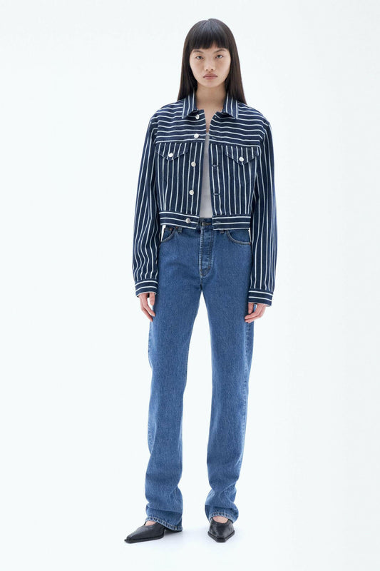 Classic Denim Jacket Denim Blue/White Stripe.