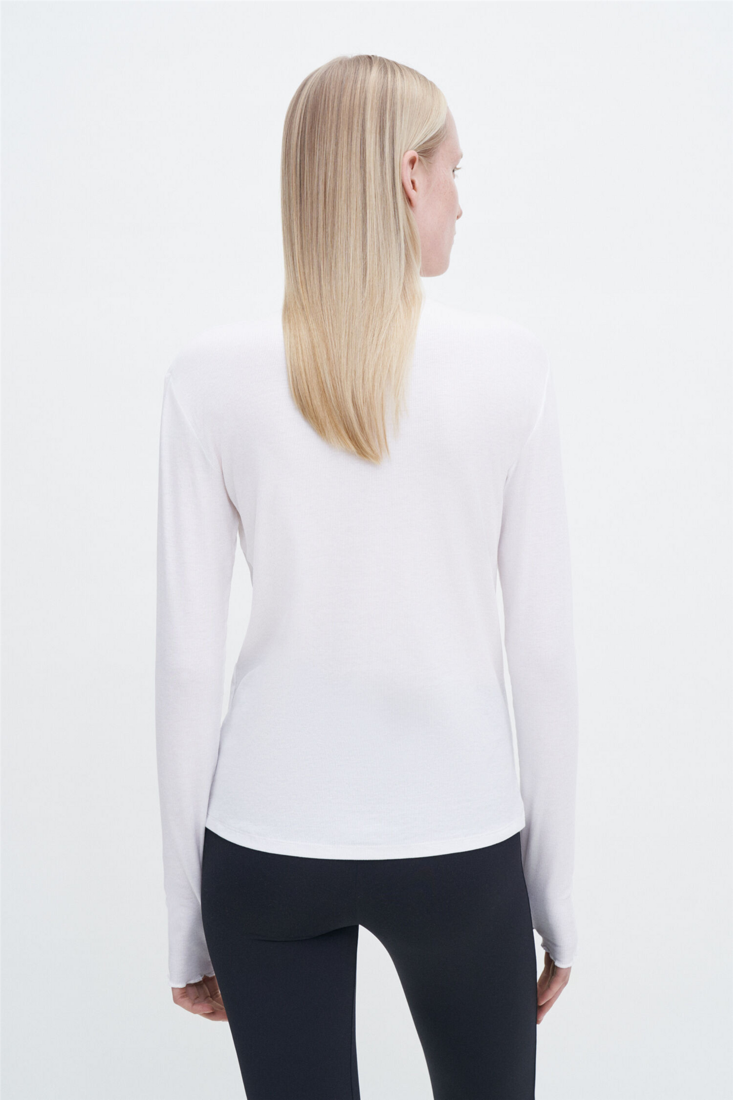 Rib mock neck top White
