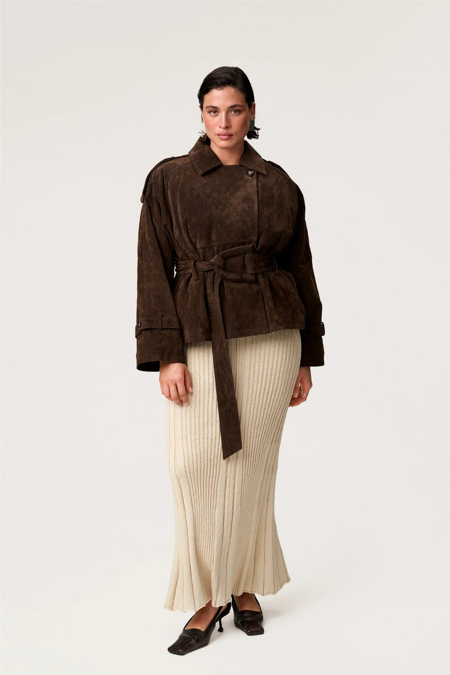 York Cropped Trench Coat Dark Brown