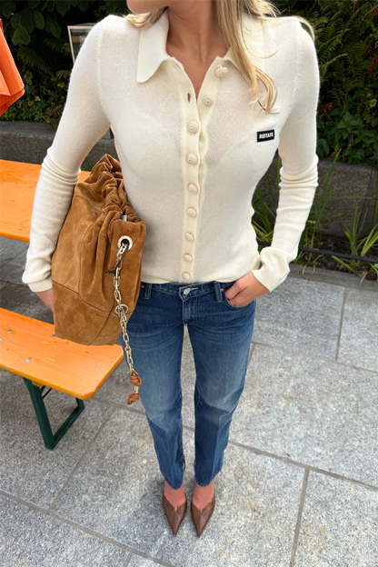 Knitted Polo Top Egret