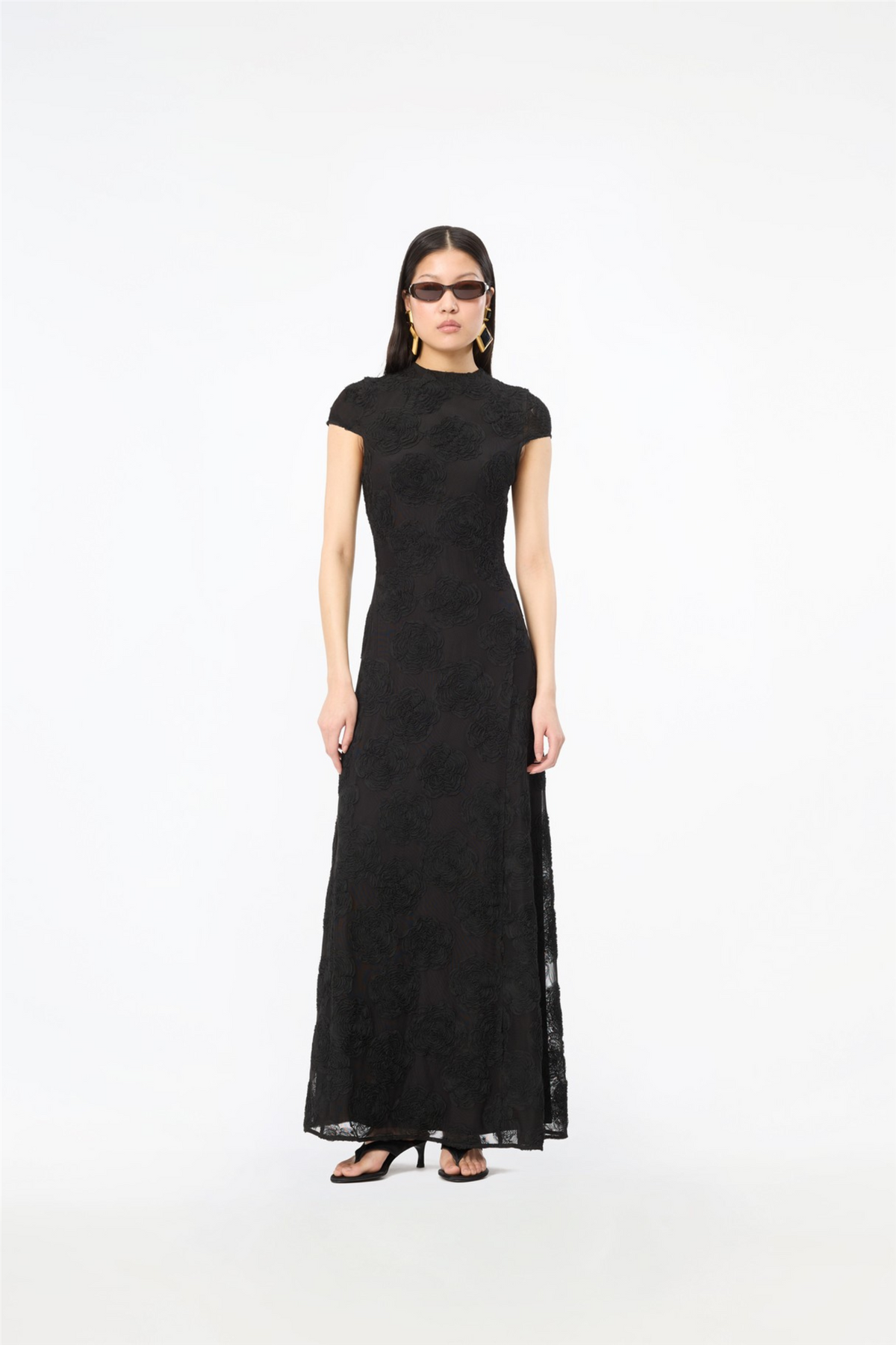 Flower Mesh Maxi Dress Black.