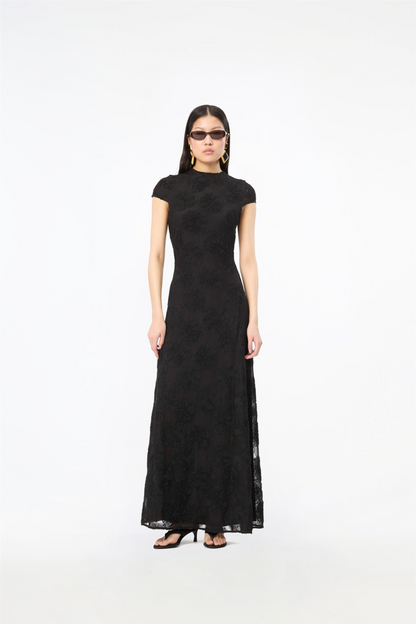Flower Mesh Maxi Dress Black.
