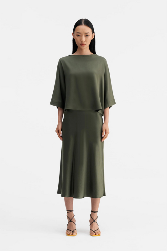 Hana Satin Silk Skirt Olive