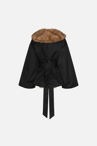 Faux Fur Collar Jacket Black.