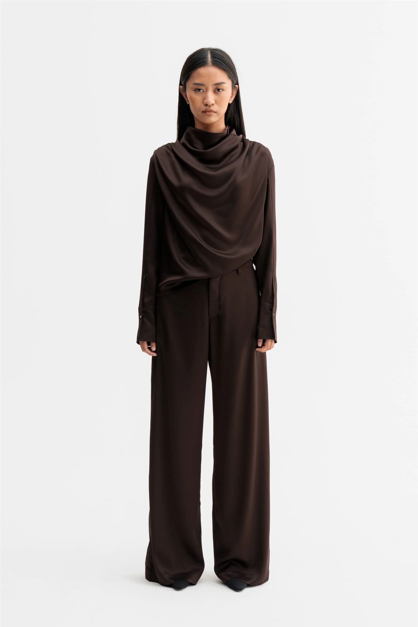 Mila Satin Trousers Dark Brown