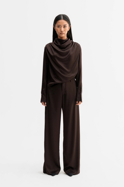 Mila Satin Trousers Dark Brown