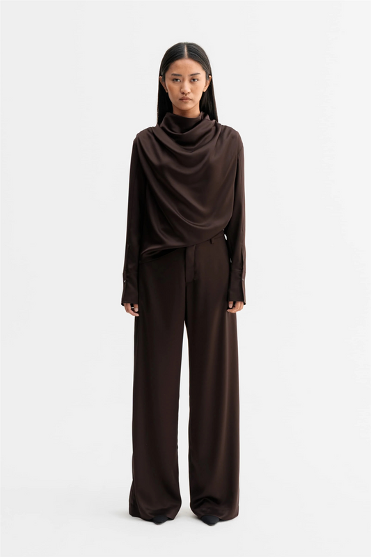 Mila Satin Trousers Dark Brown