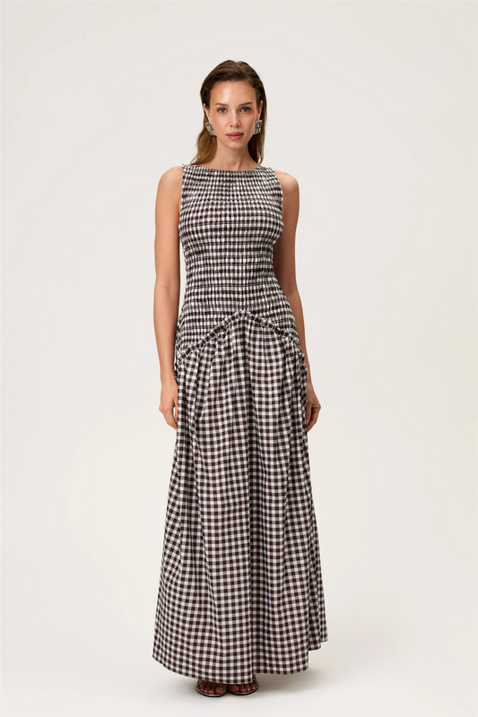 Madrid Dress Brown Gingham.