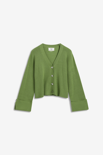 Atari Rib Cardigan Leaf Green.