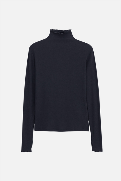 Rib mock neck top Black