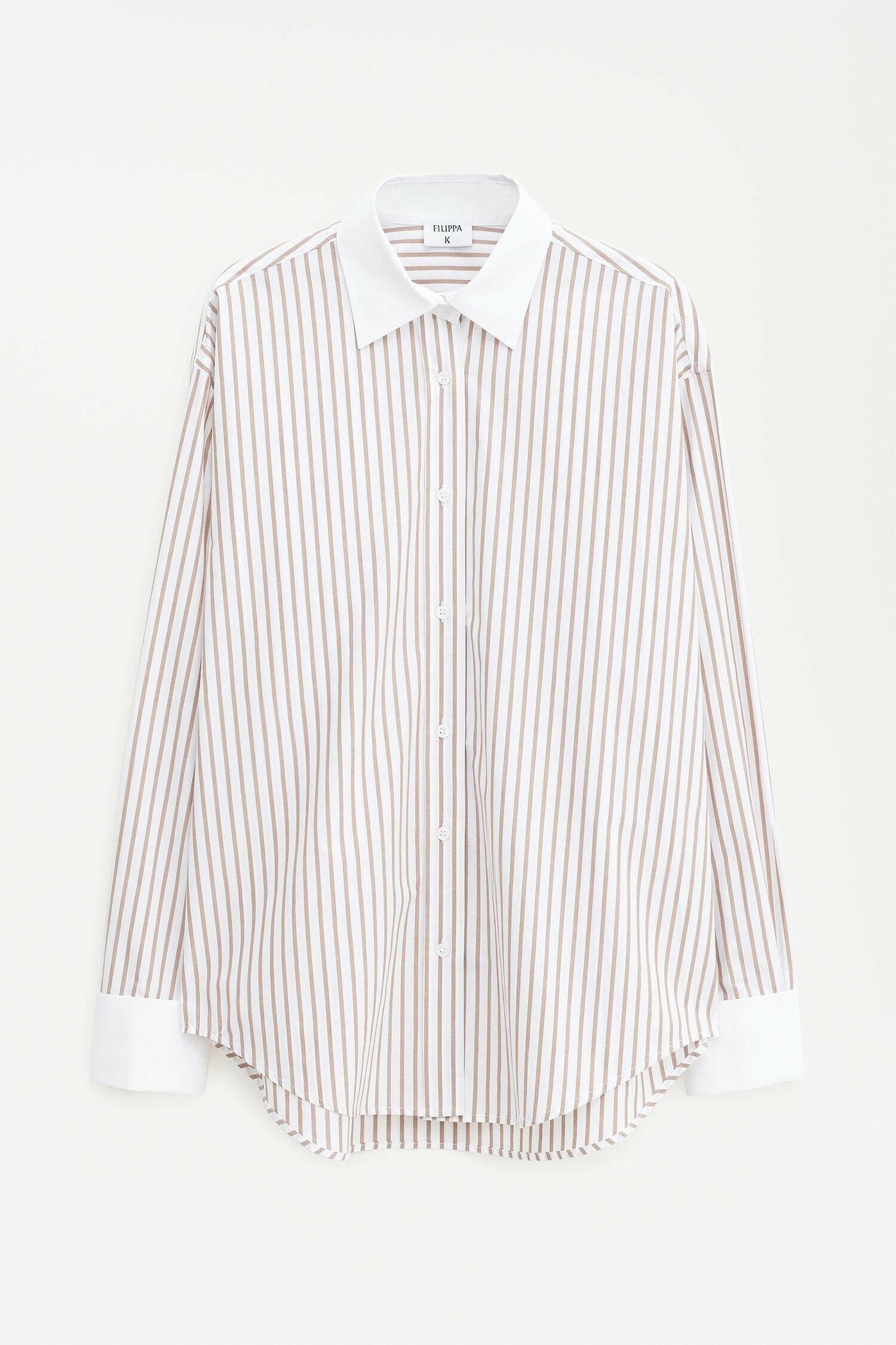 Cotton tuxedo shirt Light Brown Stripe.