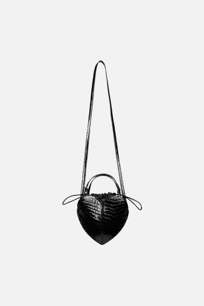 Patent Croco Heart Bag Black.
