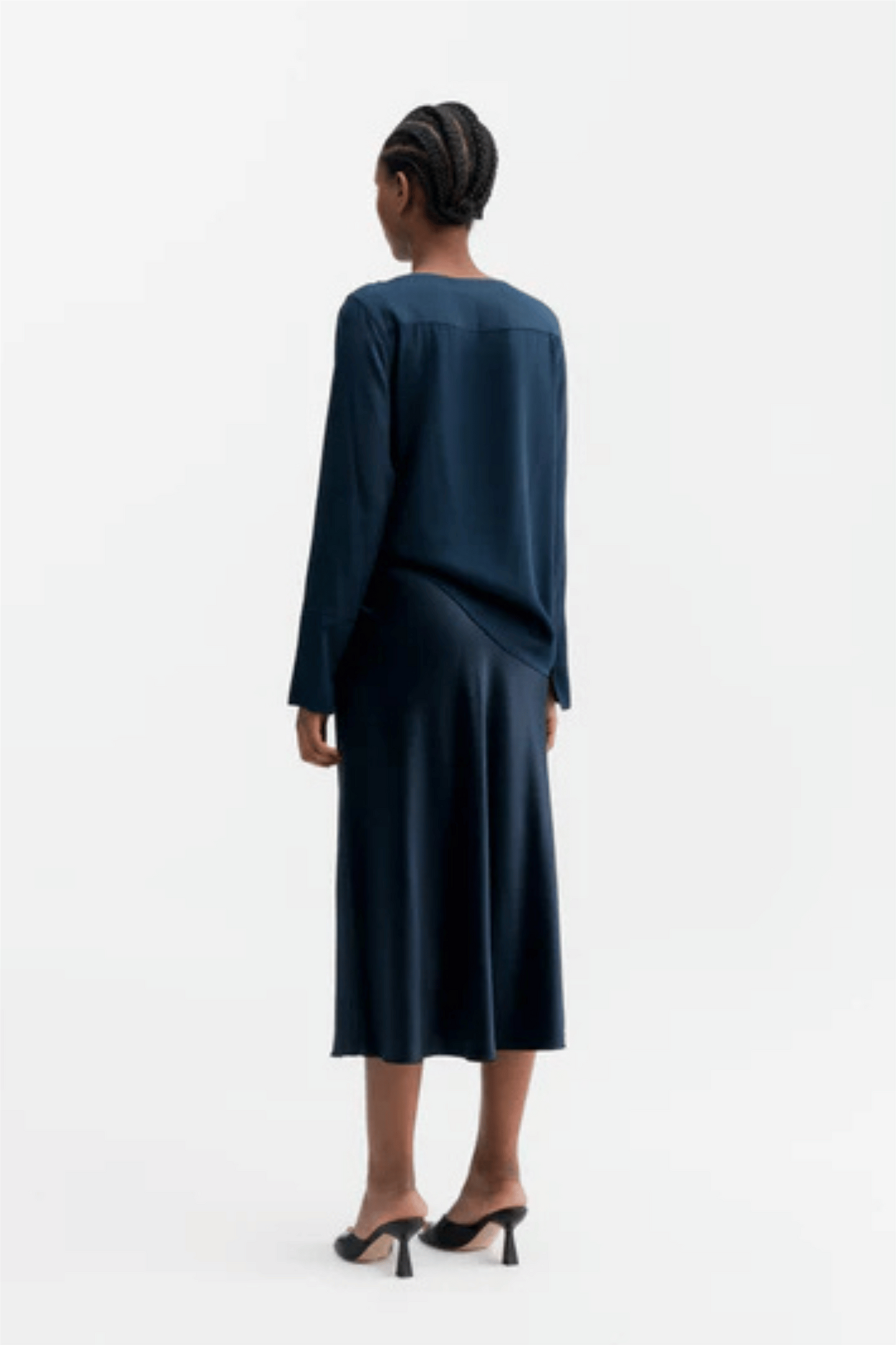 Hana Satin Silk Skirt Midnight Blue