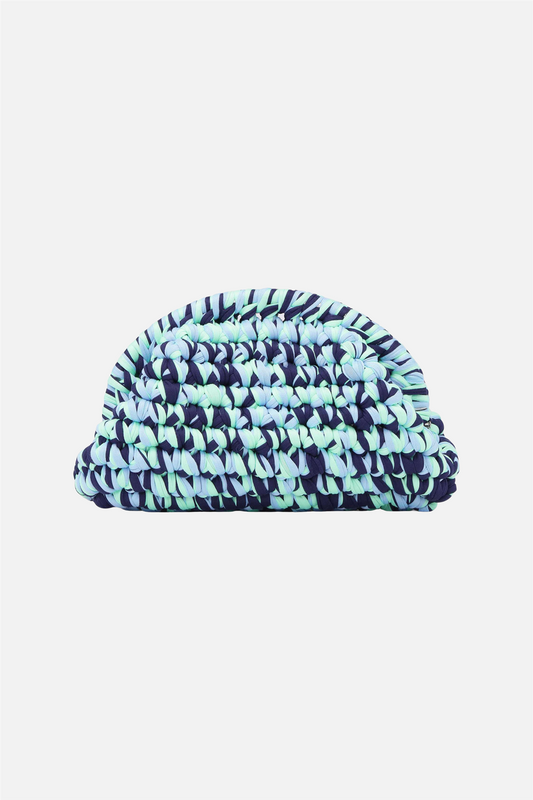 Handcrafted Cotton Clutch Blue Mix.