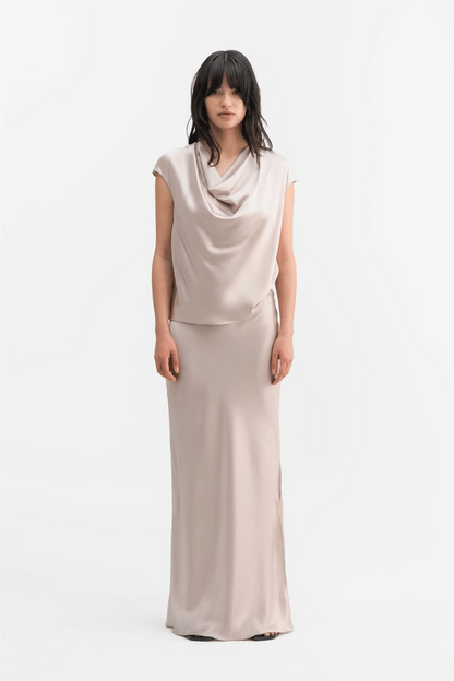 Hana Long Logo Skirt Greige