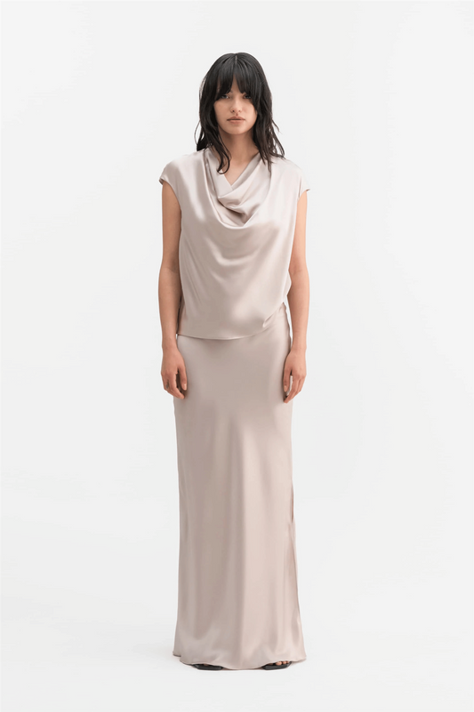 Hana Long Logo Skirt Greige