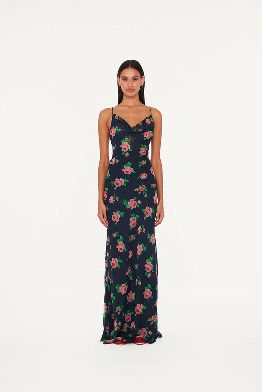 Chiffon Maxi Slip Dress Shining Rose + Midnight Navy Comb..