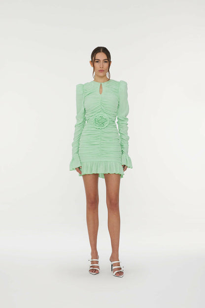 Mini Rose Belt Dress Fennel Flower + Grayed Jade.