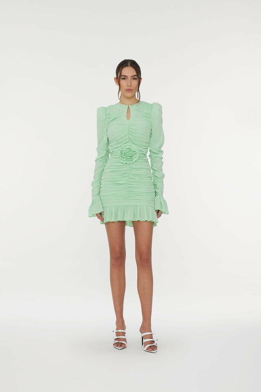 Mini Rose Belt Dress Fennel Flower + Grayed Jade.