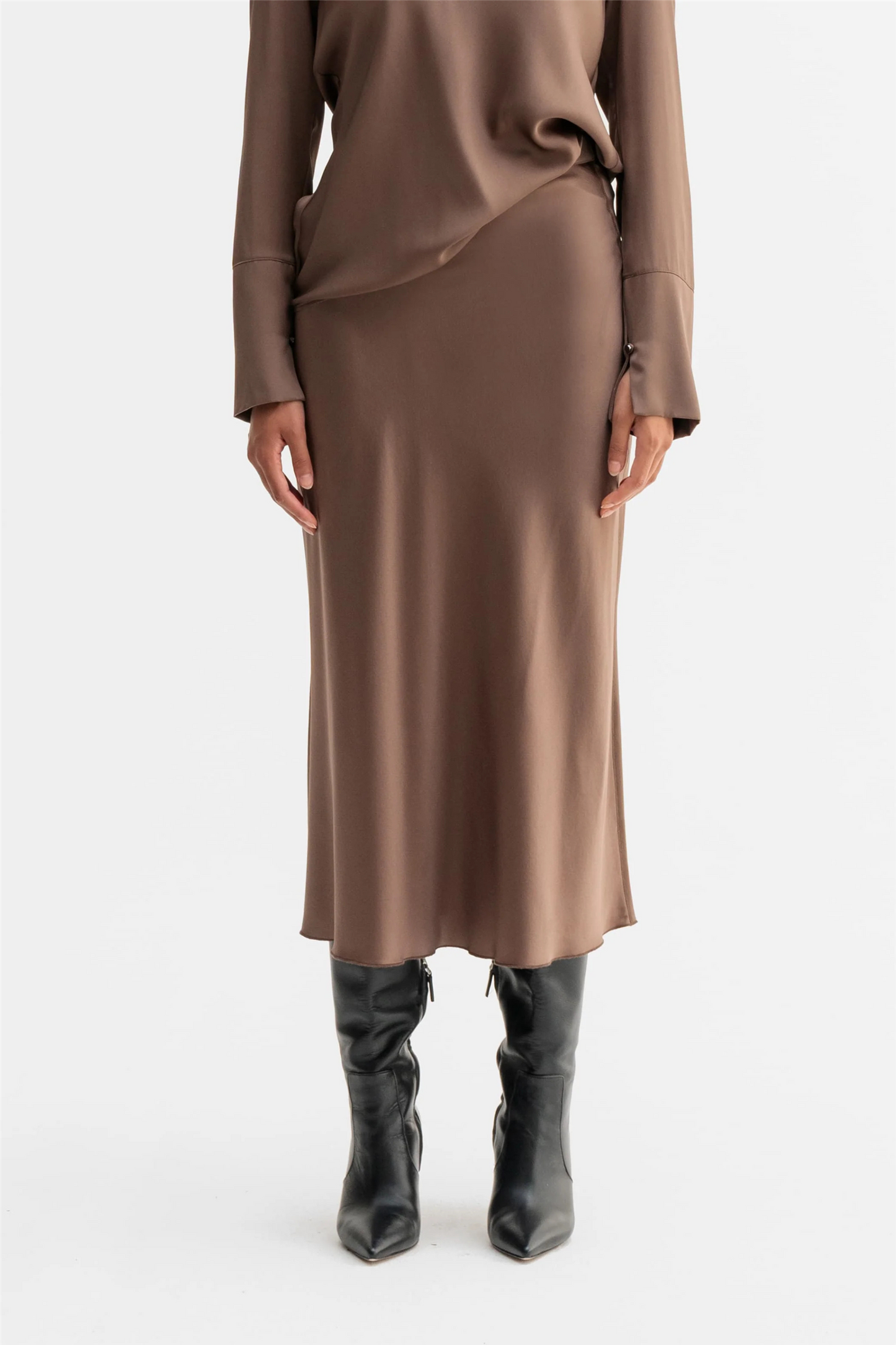 Hana Satin Silk Skirt Light Brown