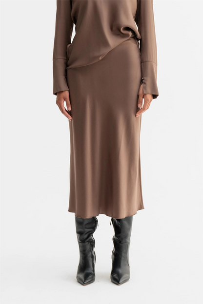 Hana Satin Silk Skirt Light Brown