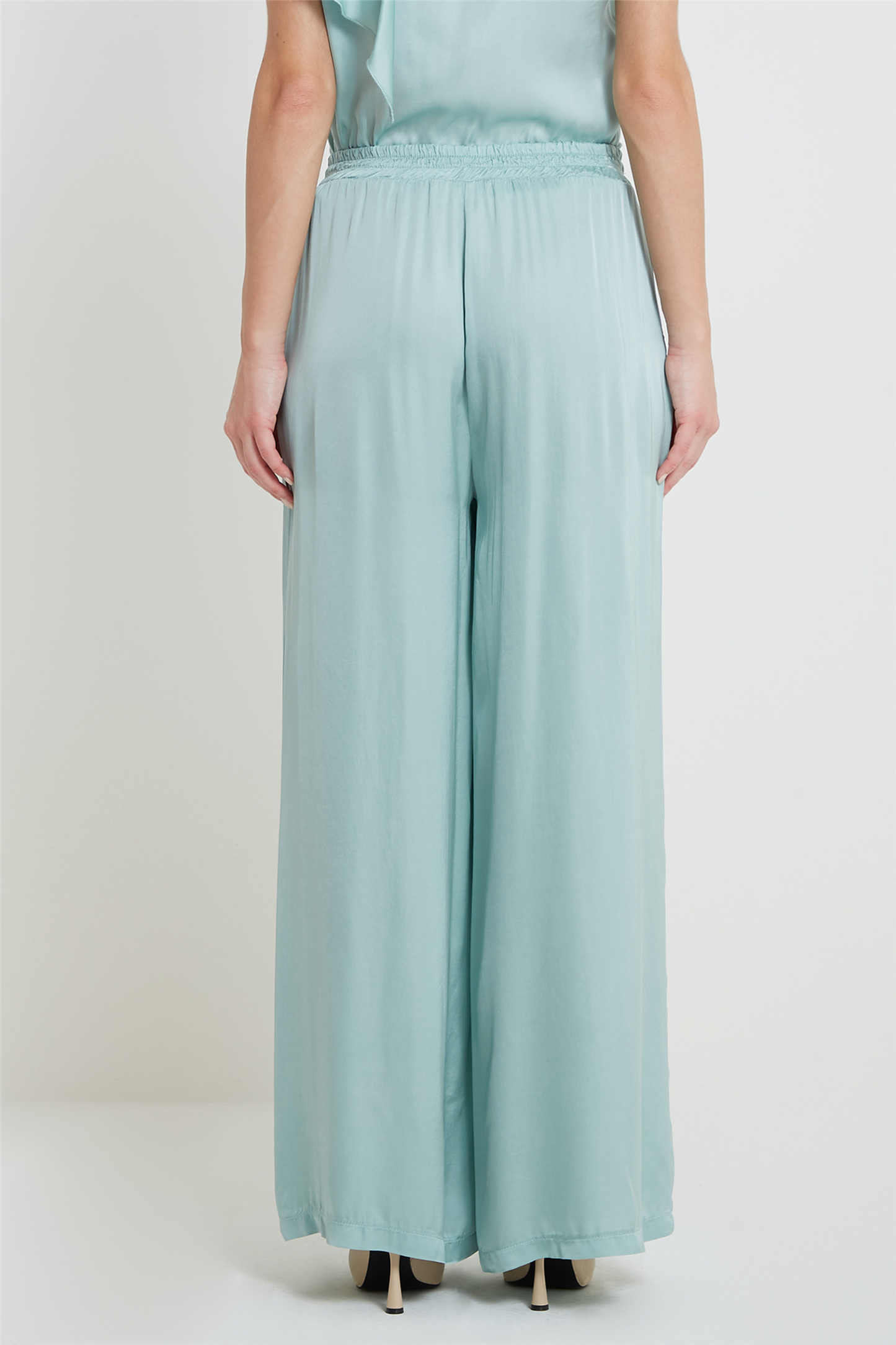 Wide Leg Satin Trousers Acqua