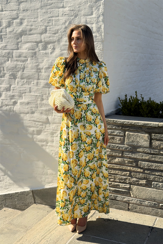 Holly Long Print Dress Yellow Flowers