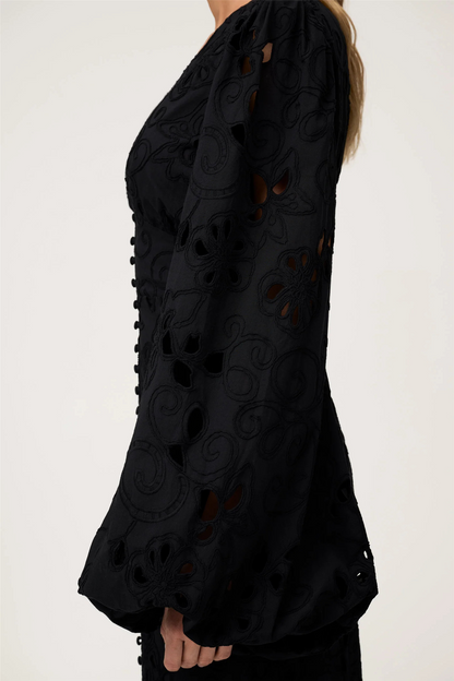Positano Dress Black Embroidery